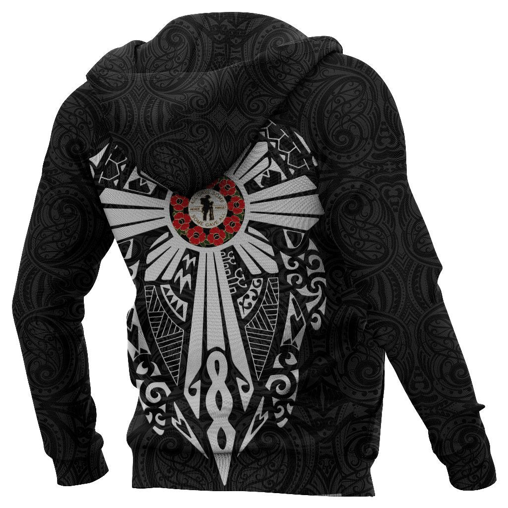 New Zealand ANZAC Zip Up Hoodie, Lest We Forget Maori Cross Tattoo Zipper Hoodie - Vibe Hoodie Shop