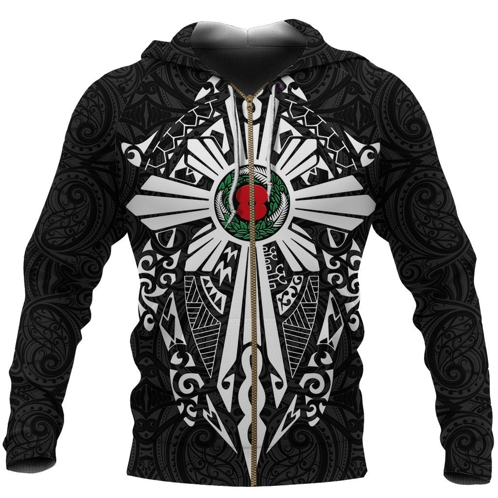 New Zealand ANZAC Zip Up Hoodie, Lest We Forget Maori Cross Tattoo Zipper Hoodie - Vibe Hoodie Shop