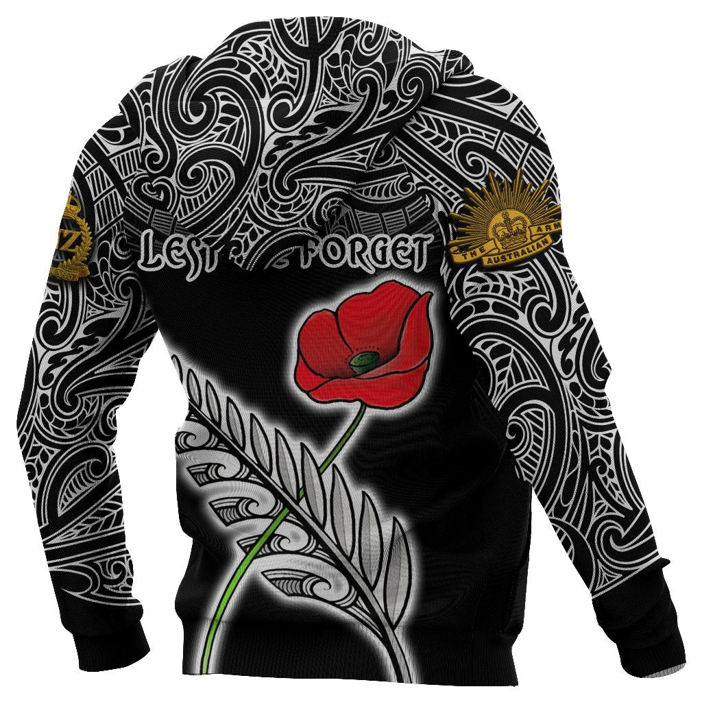 ANZAC Australia And New Zealand Hoodie, Poppy Fern Lest We Forget Zipper Hoodie - Vibe Hoodie Shop