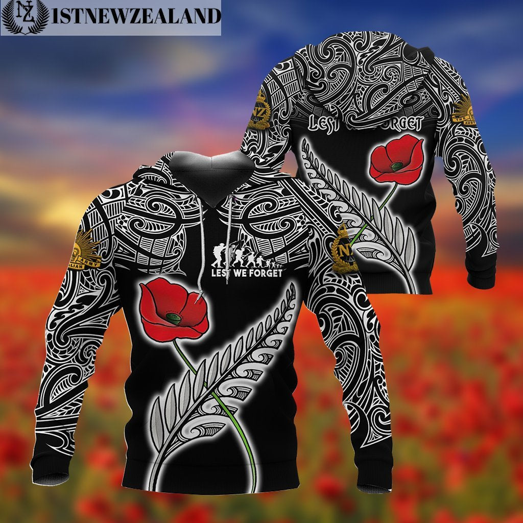 ANZAC Australia And New Zealand Hoodie, Poppy Fern Lest We Forget Pullover Hoodie - Vibe Hoodie Shop