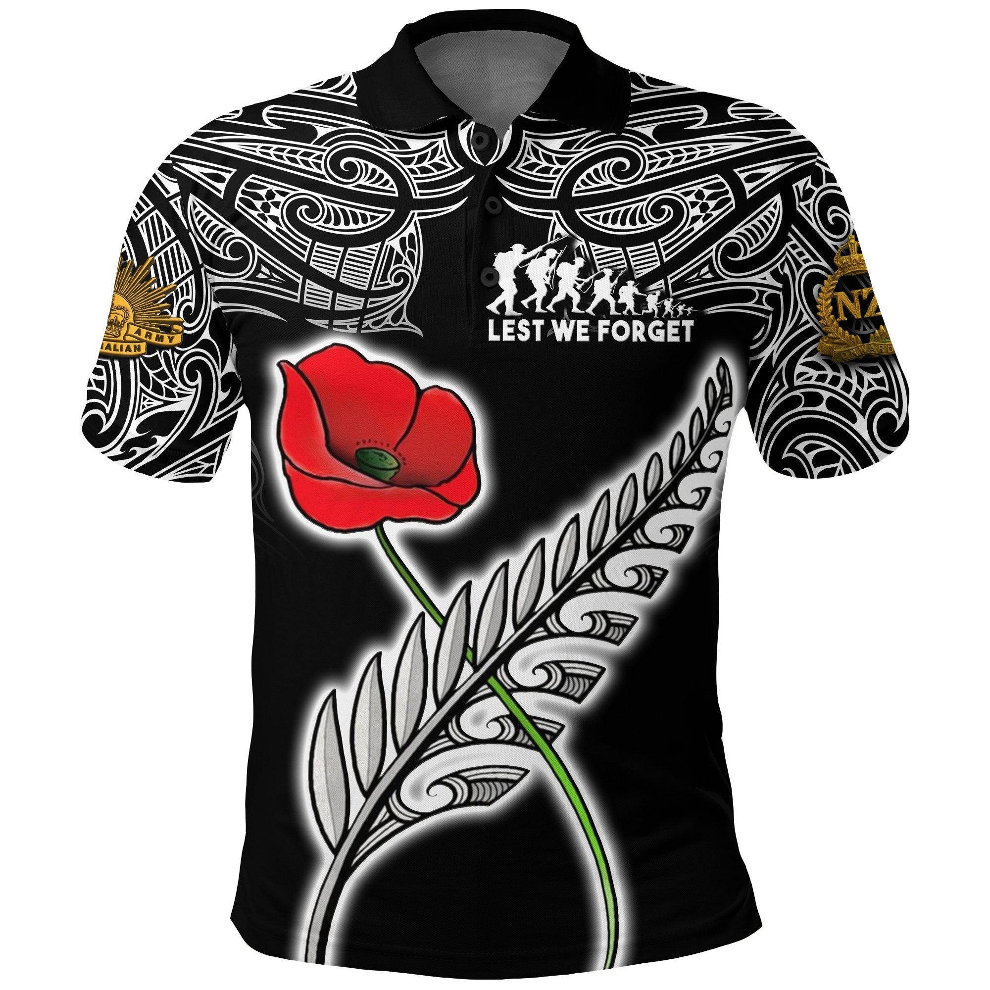 ANZAC Australia and New Zealand Polo Shirt, Poppy Fern Lest We Forget Golf Shirt - Vibe Hoodie Shop