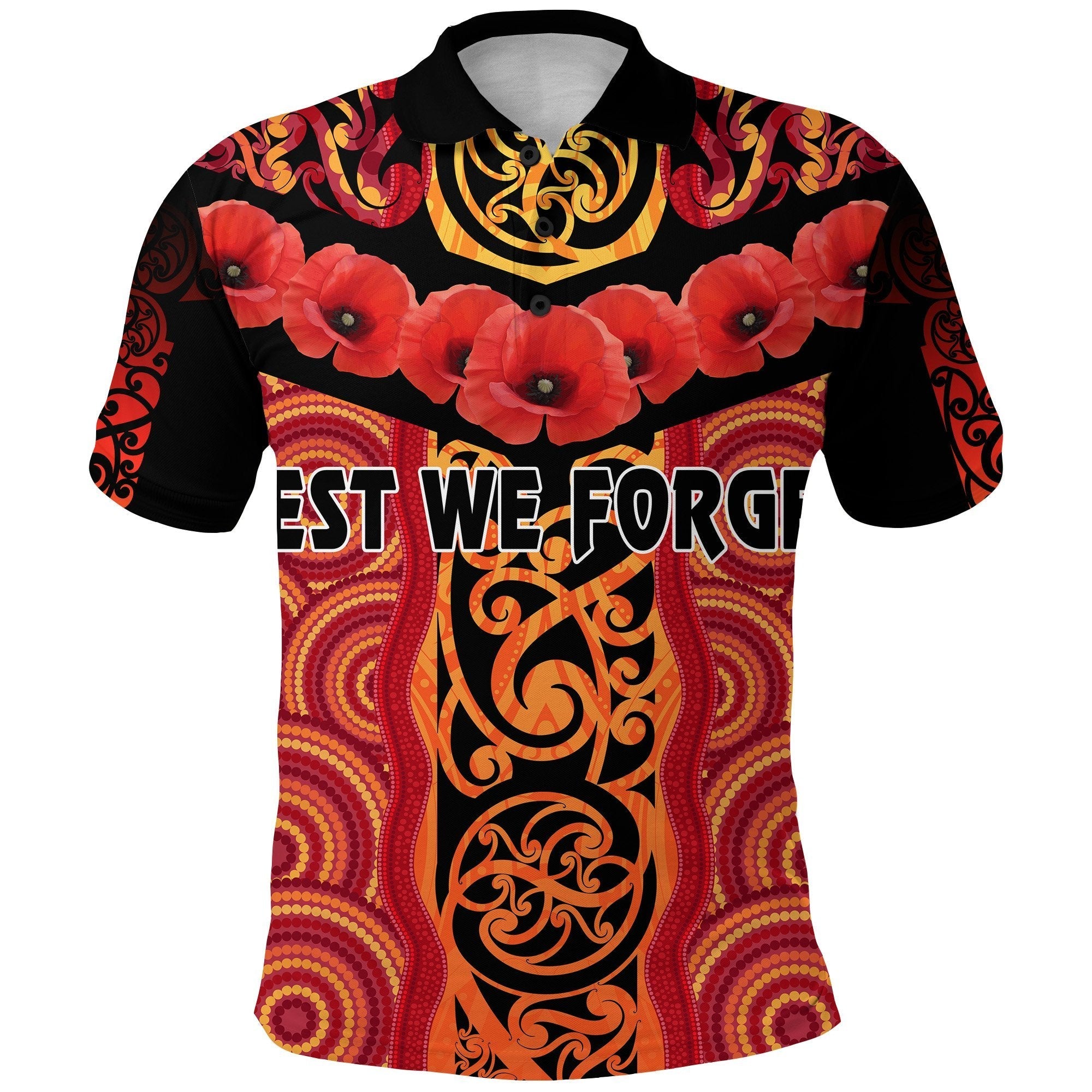 ANZAC Lest We Forget Poppy Polo Shirt New Zealand Maori Silver Fern - Australia Aboriginal - Vibe Hoodie Shop