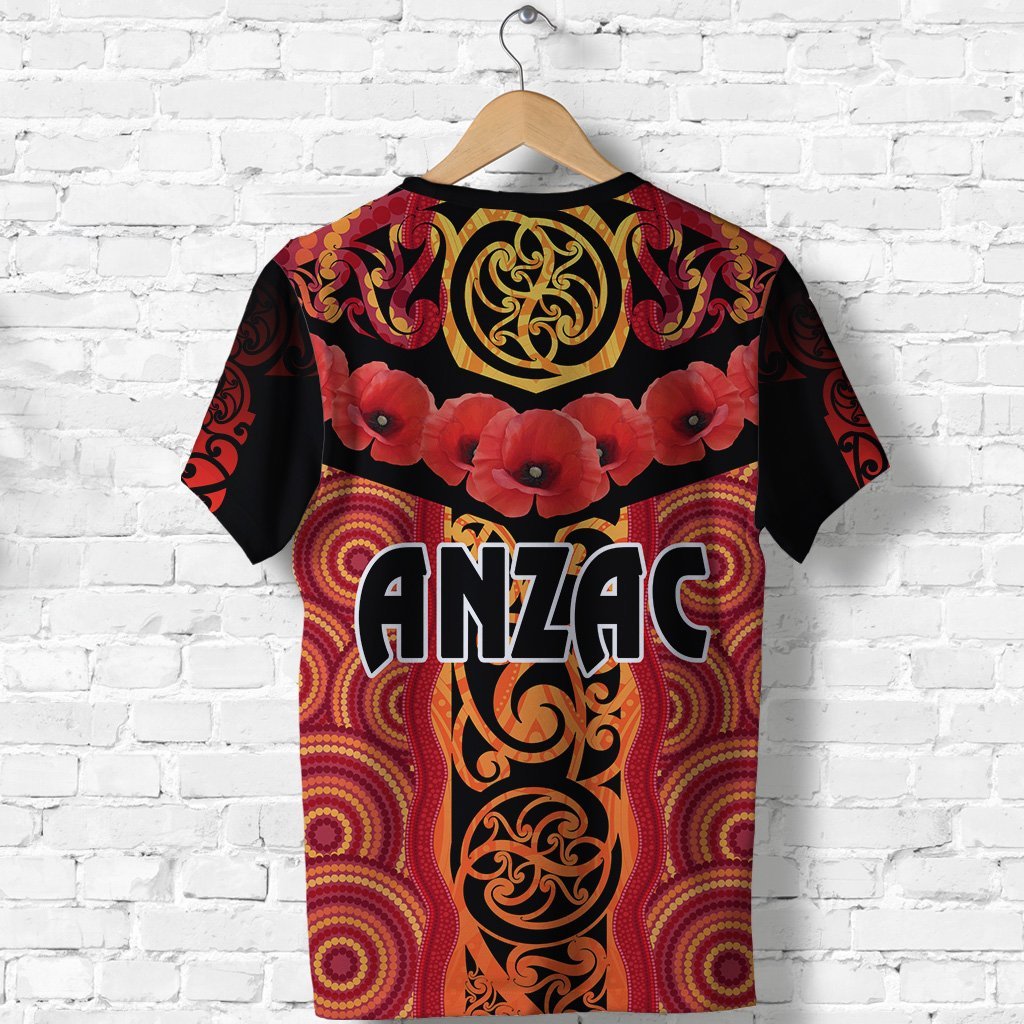 ANZAC Lest We Forget Poppy T shirt New Zealand Maori Silver Fern - Australia Aboriginal - Vibe Hoodie Shop