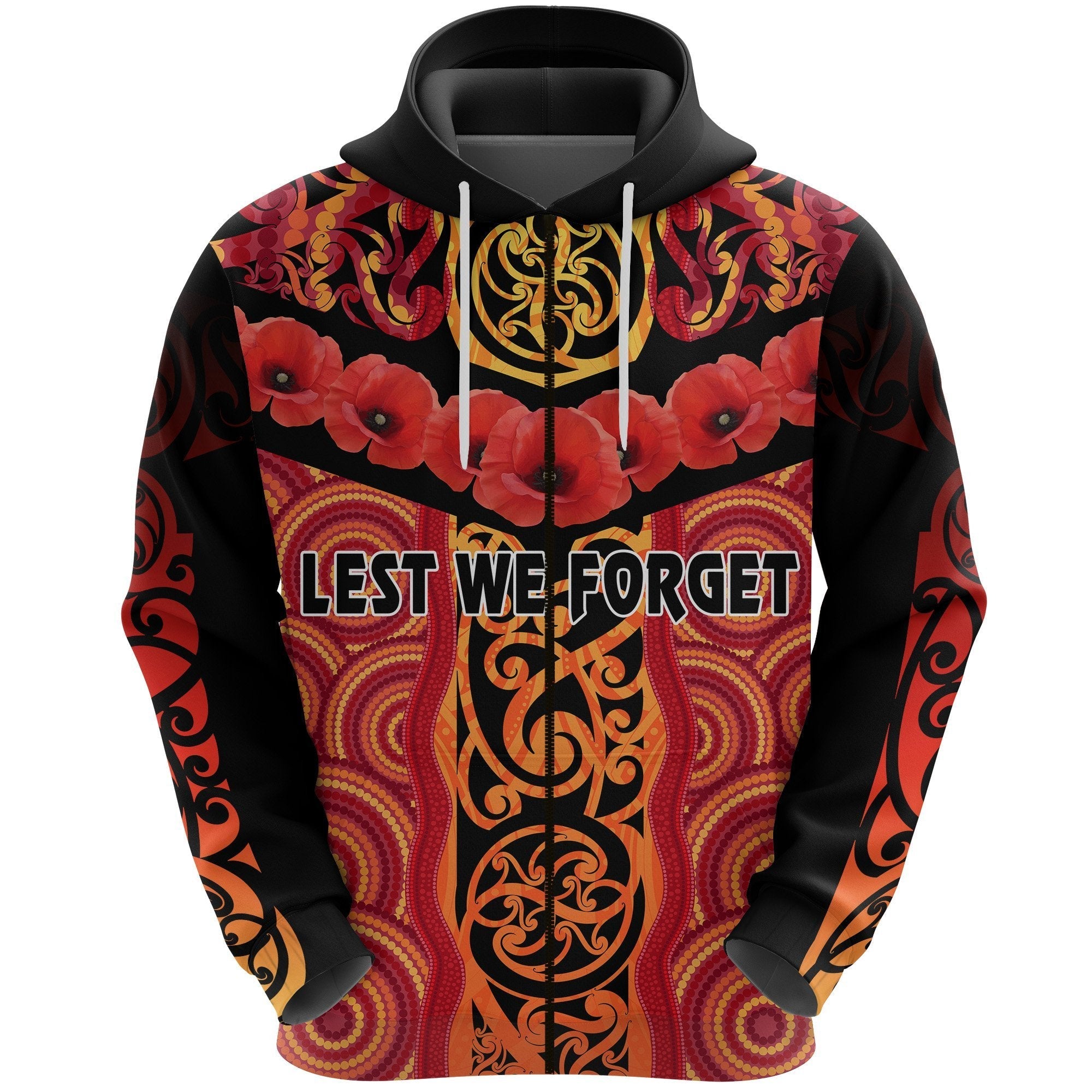 ANZAC Lest We Forget Poppy Zip Hoodie New Zealand Maori Silver Fern - Australia Aboriginal - Vibe Hoodie Shop