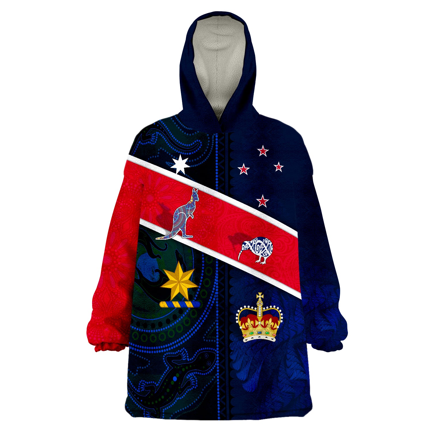 Aotearoa Mix Australia Maori Mix Aboriginal Line Arty Style Wearable Blanket Hoodie - Vibe Hoodie Shop