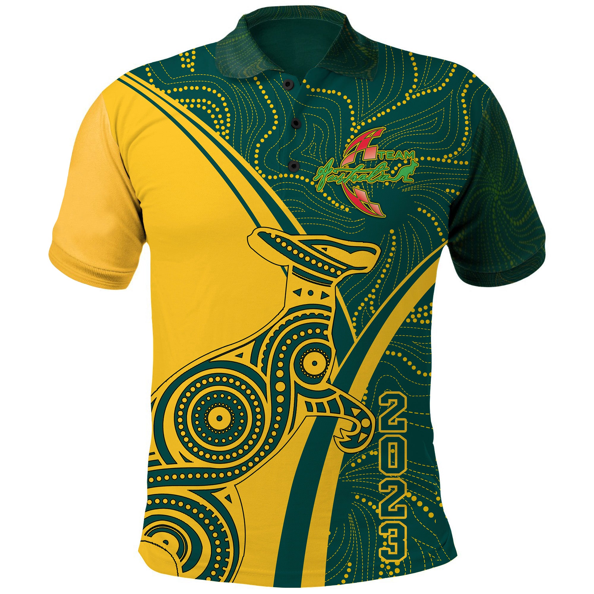 Team Australia Kangaroo Polo Shirt Aboriginal Patterns 2023 - Vibe Hoodie Shop