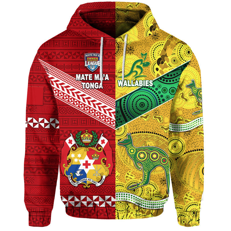 Mate Ma'a Tonga Ngatu And Australia Wallabies Aboriginal Zip Up And Pullover Hoodie Rugby Together LT8 - Vibe Hoodie Shop
