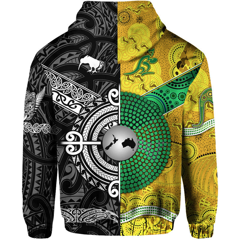 New Zealand Maori All Black And Australia Wallabies Aboriginal Zip Up And Pullover Hoodie Rugby Together LT8 - Vibe Hoodie Shop