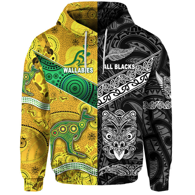 New Zealand Maori All Black And Australia Wallabies Aboriginal Zip Up And Pullover Hoodie Rugby Together LT8 - Vibe Hoodie Shop