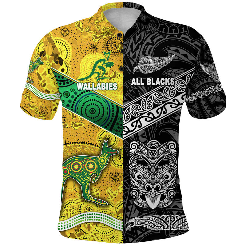 New Zealand Maori All Black And Australia Wallabies Aboriginal Polo Shirt Rugby Together - Vibe Hoodie Shop
