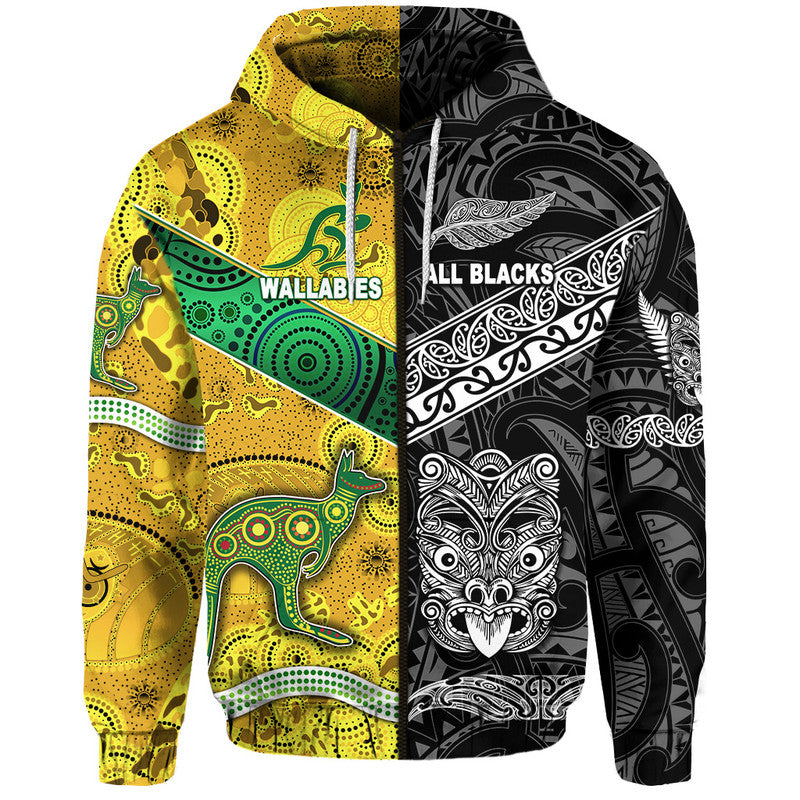 New Zealand Maori All Black And Australia Wallabies Aboriginal Zip Up And Pullover Hoodie Rugby Together LT8 - Vibe Hoodie Shop