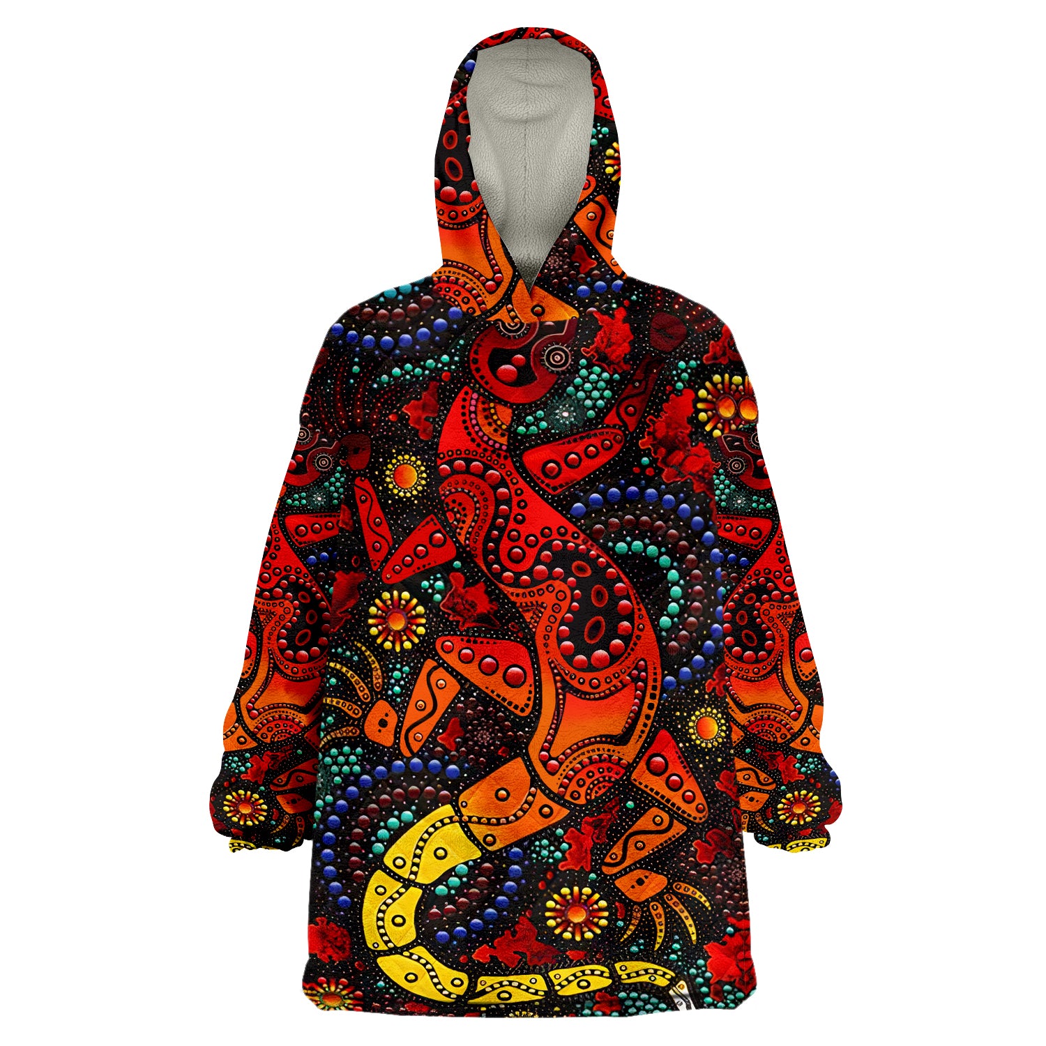 Australia Aboriginal Lizard Red Dot Painting Style Wearable Blanket Hoodie - Vibe Hoodie Shop