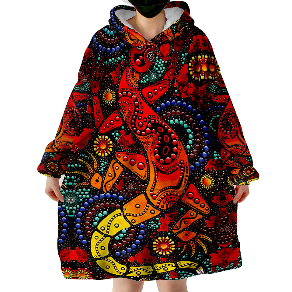 Australia Aboriginal Lizard Red Dot Painting Style Wearable Blanket Hoodie - Vibe Hoodie Shop