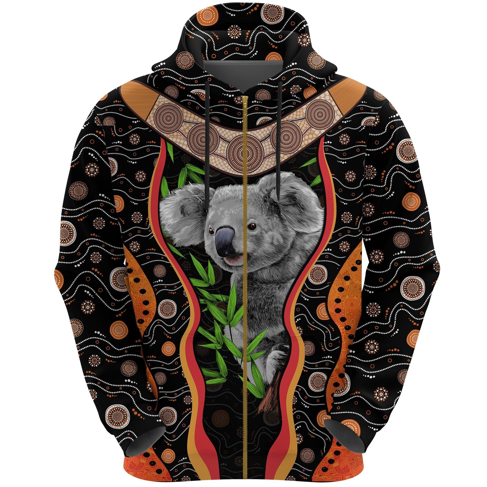 Aboriginal Zip Up Hoodie, Koala Boomerang Patterns Sun Dot Painting - Vibe Hoodie Shop