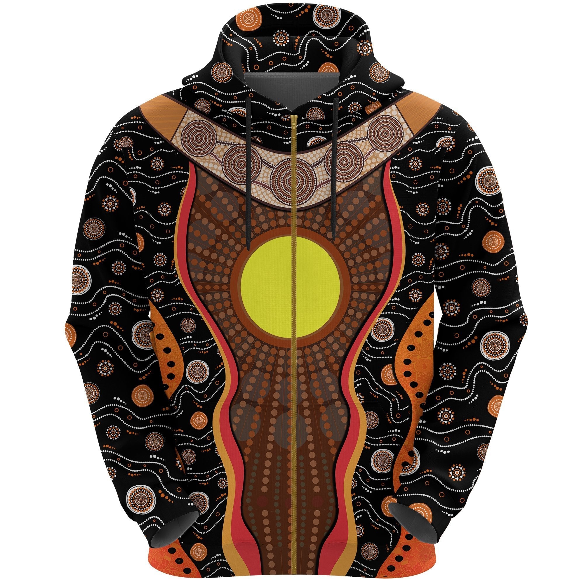 Aboriginal Zip Hoodie, Boomerang Patterns Sun Dot Painting - Vibe Hoodie Shop