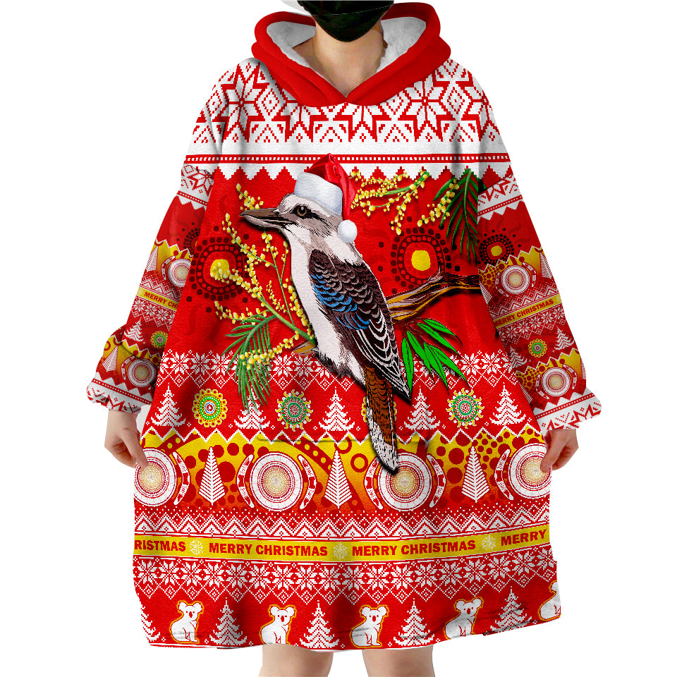 Australia Kookaburra Mix Golden Wattle Aboriginal Art Merry Christmas Wearable Blanket Hoodie - Vibe Hoodie Shop