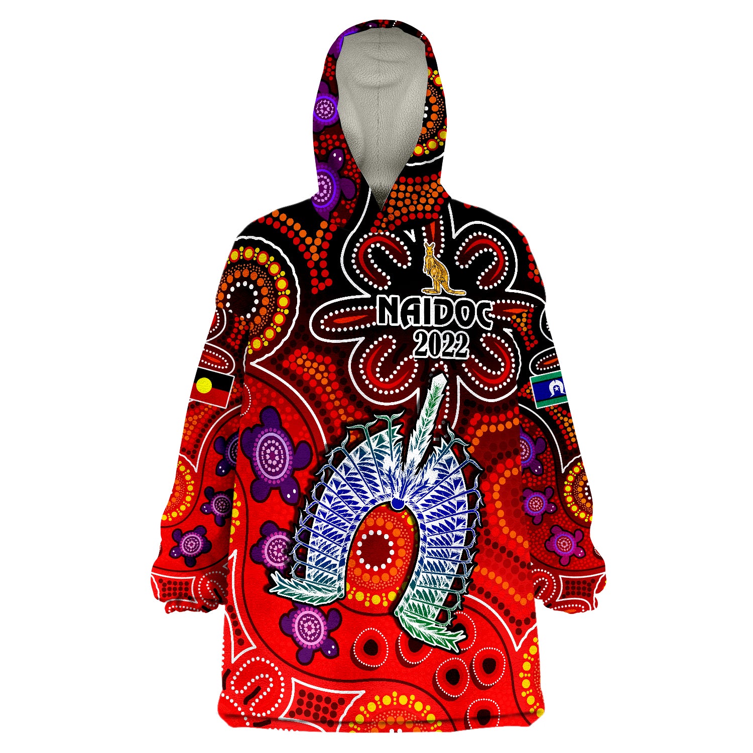 Australia NAIDOC Week Australian Aboriginal Dhari Kangaroo Artsy Style Wearable Blanket Hoodie - Vibe Hoodie Shop