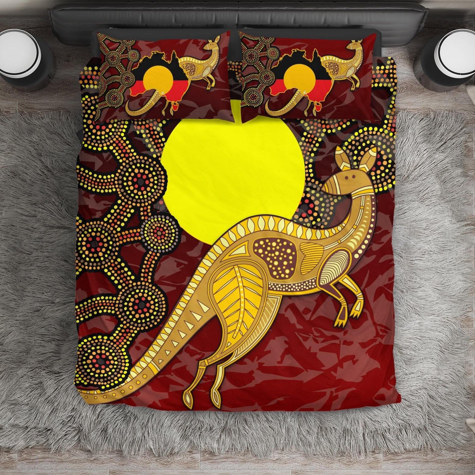 Bedding Set - Australia Aboriginal Flag And Kangaroo - Vibe Hoodie Shop