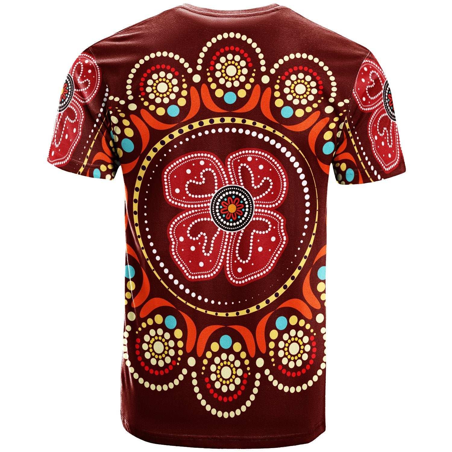 T shirt - Aboriginal Dot Art Painting With Red Poppy Flower - Vibe Hoodie Shop