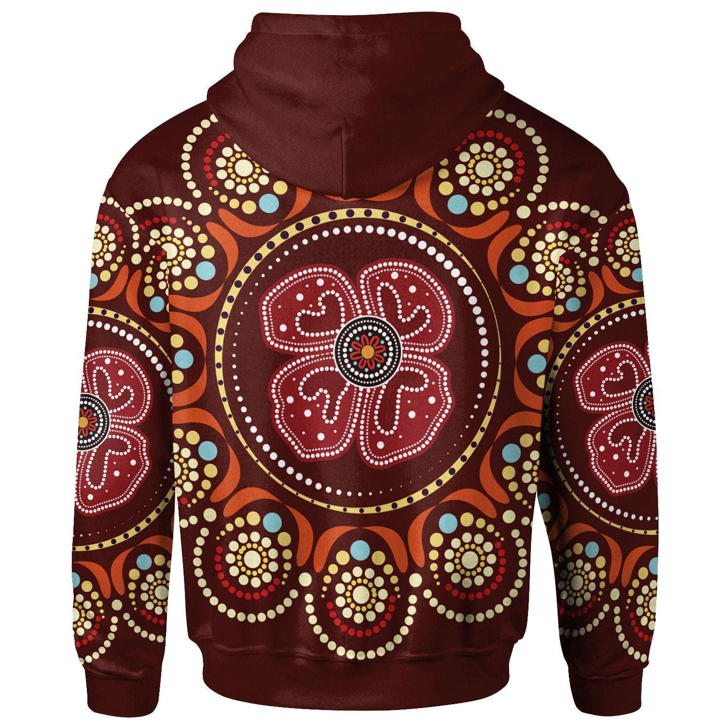 Aboriginal Hoodie - Aboriginal Dot Art Painting With Red Poppy Flower - Vibe Hoodie Shop