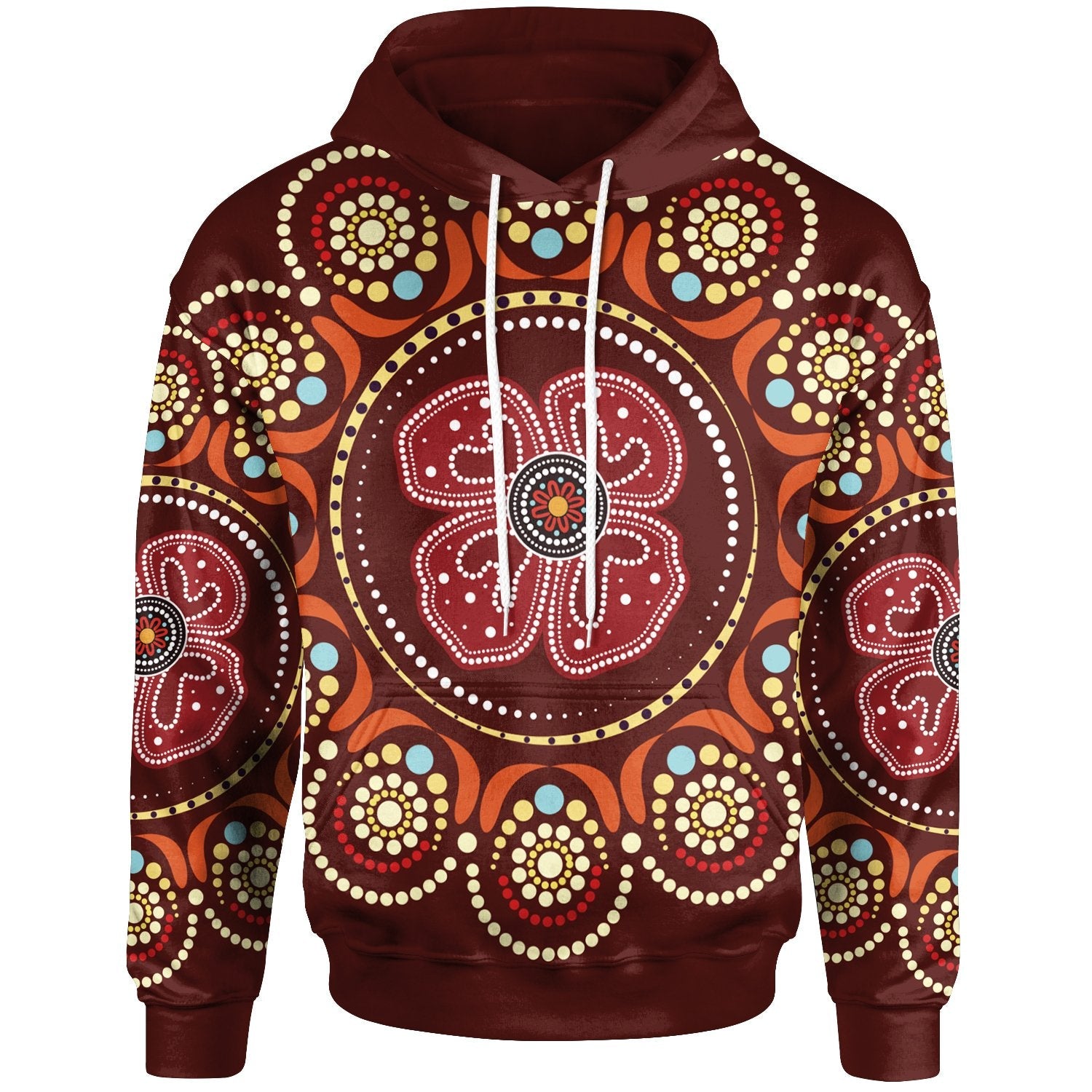 Aboriginal Hoodie - Aboriginal Dot Art Painting With Red Poppy Flower - Vibe Hoodie Shop