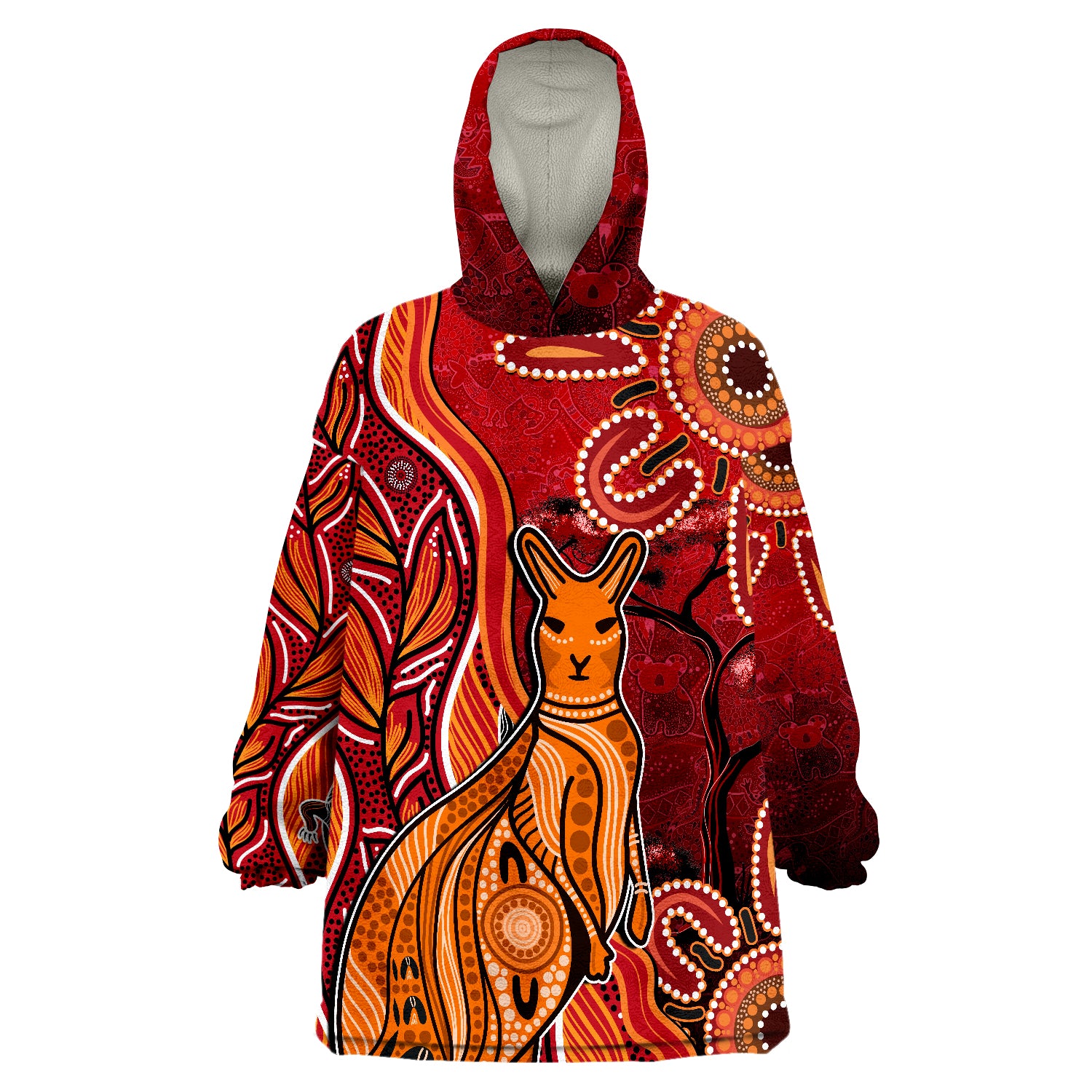 Australian Aboriginal Art Aussie Animal Red Version Wearable Blanket Hoodie - Vibe Hoodie Shop