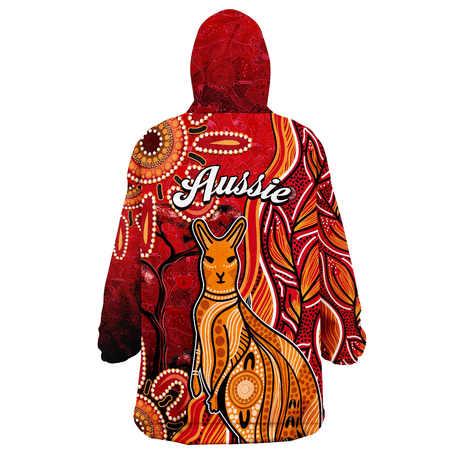 Australian Aboriginal Art Aussie Animal Red Version Wearable Blanket Hoodie - Vibe Hoodie Shop