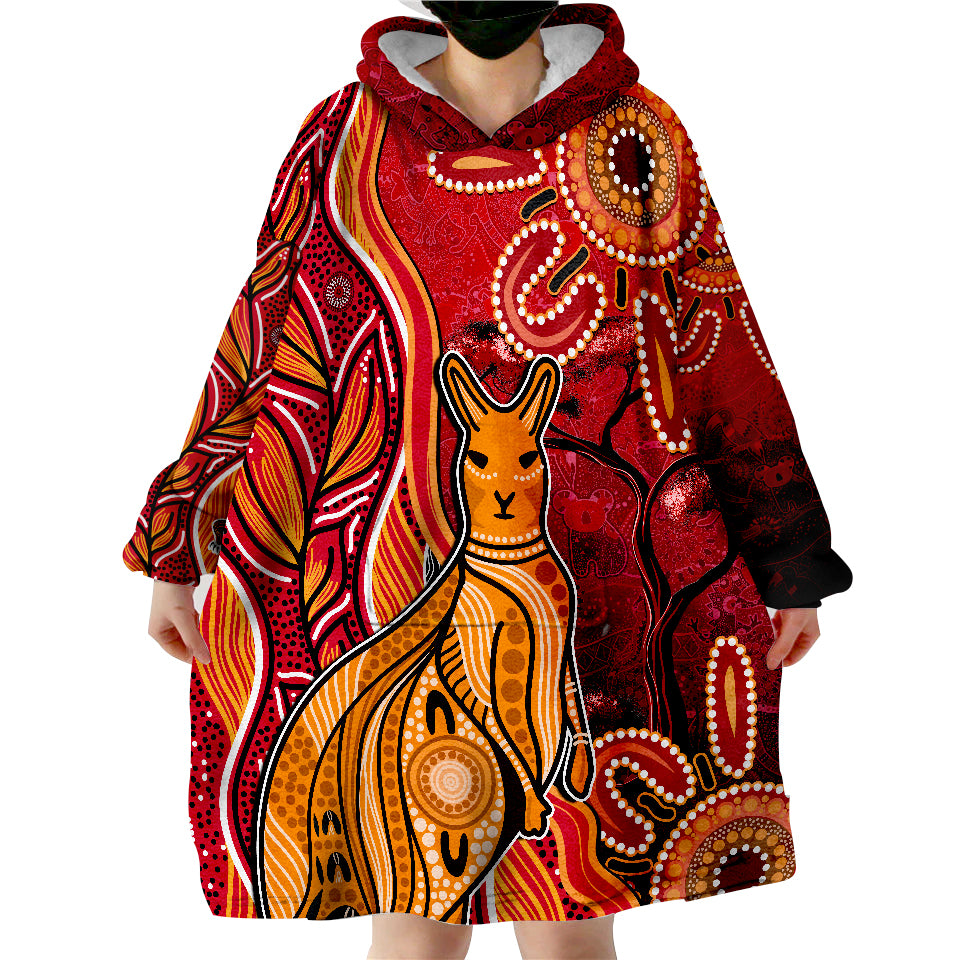 Australian Aboriginal Art Aussie Animal Red Version Wearable Blanket Hoodie - Vibe Hoodie Shop