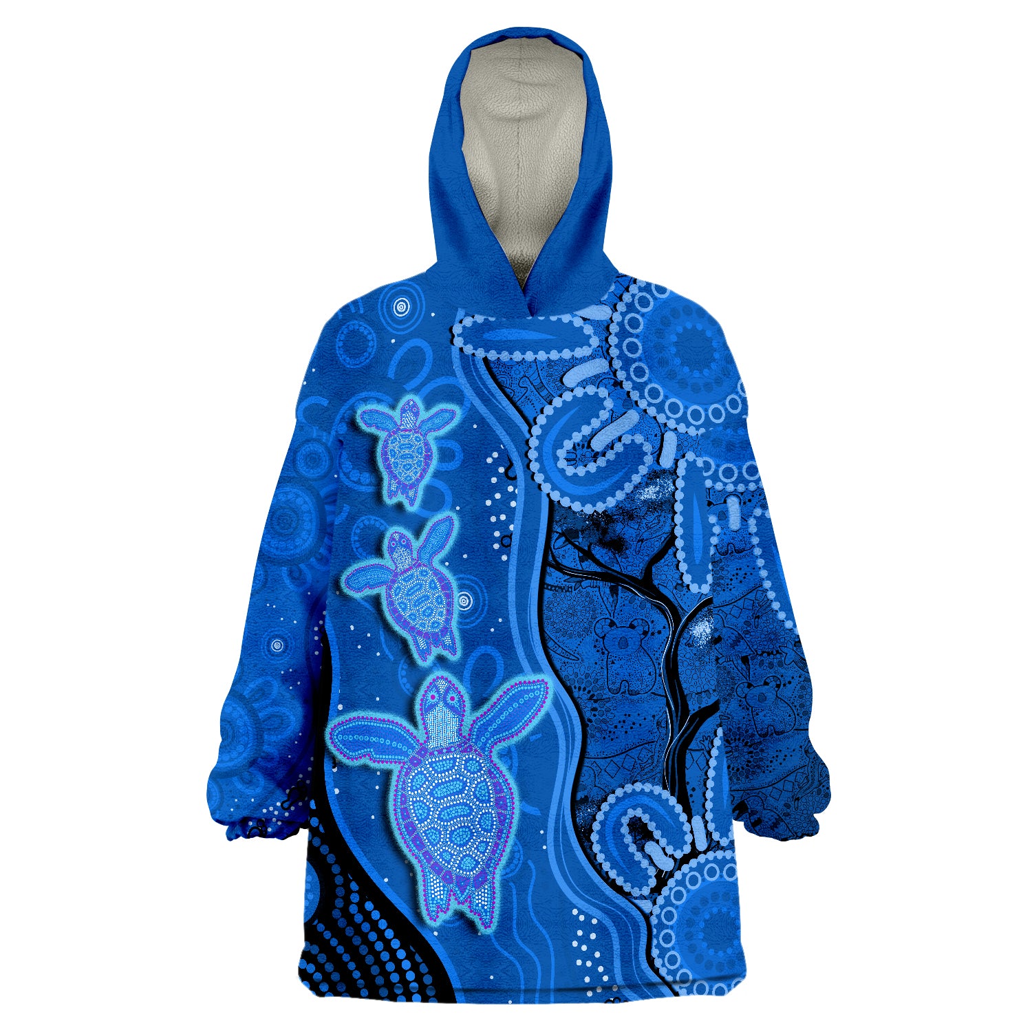 Australian Aboriginal Art Aussie Turtle Blue Version Wearable Blanket Hoodie - Vibe Hoodie Shop