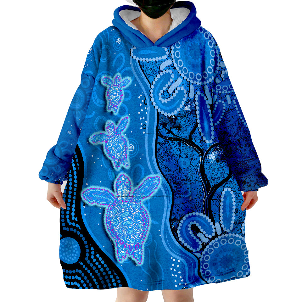 Australian Aboriginal Art Aussie Turtle Blue Version Wearable Blanket Hoodie - Vibe Hoodie Shop