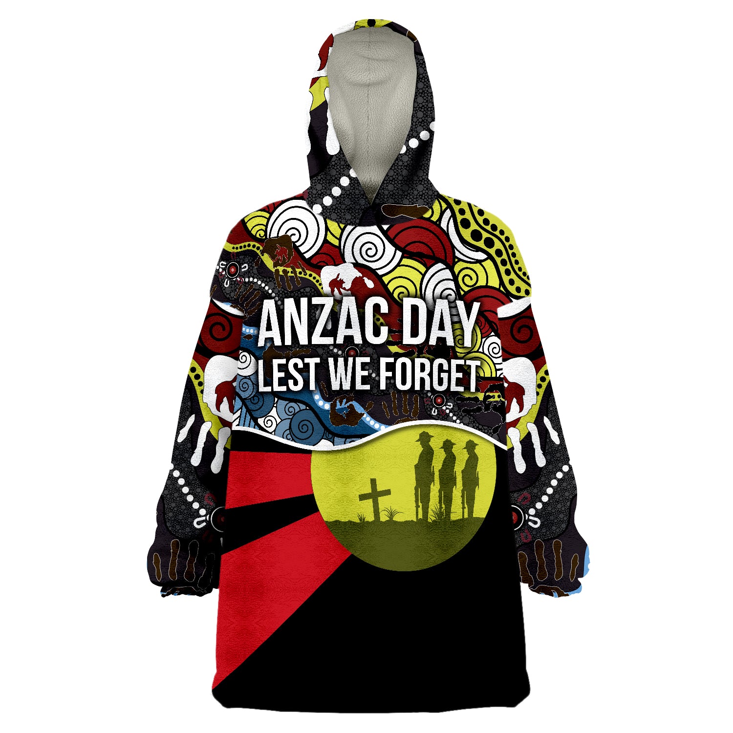 Australian ANZAC Day Aboriginal Sun Style Wearable Blanket Hoodie - Vibe Hoodie Shop