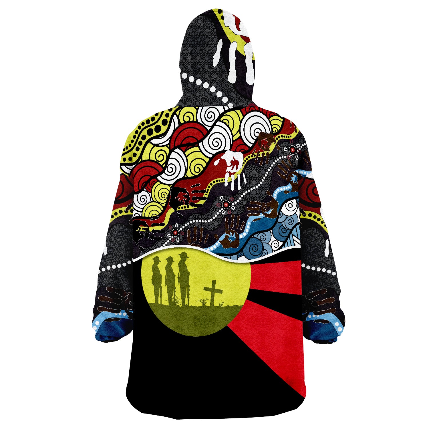 Australian ANZAC Day Aboriginal Sun Style Wearable Blanket Hoodie - Vibe Hoodie Shop