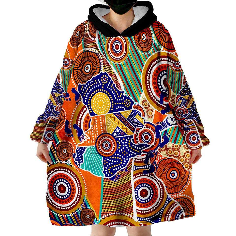 Australian Map Dot Painting Wearable Blanket Hoodie - Vibe Hoodie Shop