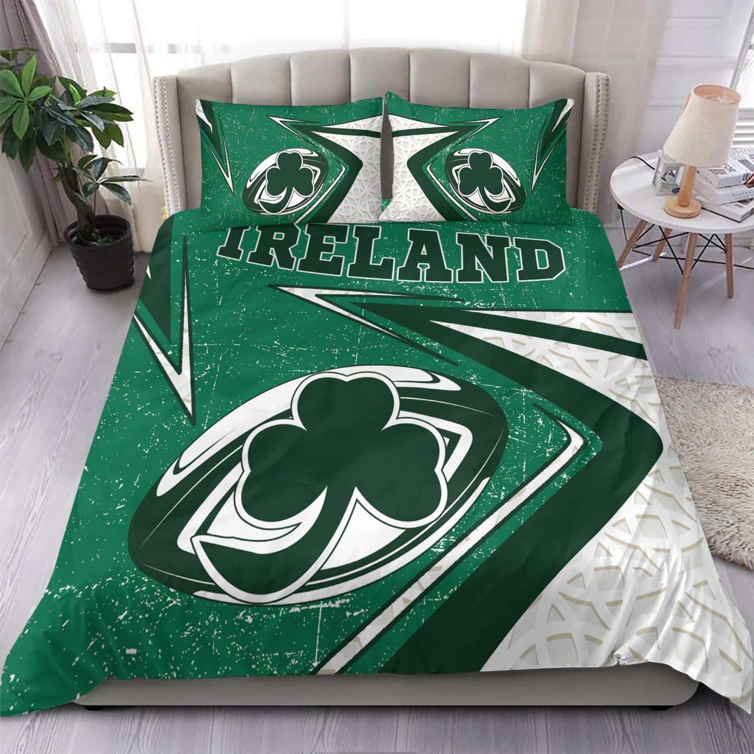 Ireland Rugby Bedding Set - Celtic Shamrock and Rugby Ball - Vibe Hoodie Shop