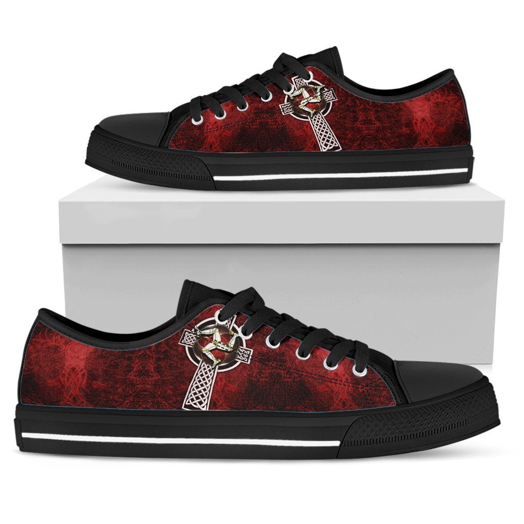 Isle Of Man Celtic Low Top Shoes - Celtic Cross and Triskele Skew Style - Vibe Hoodie Shop