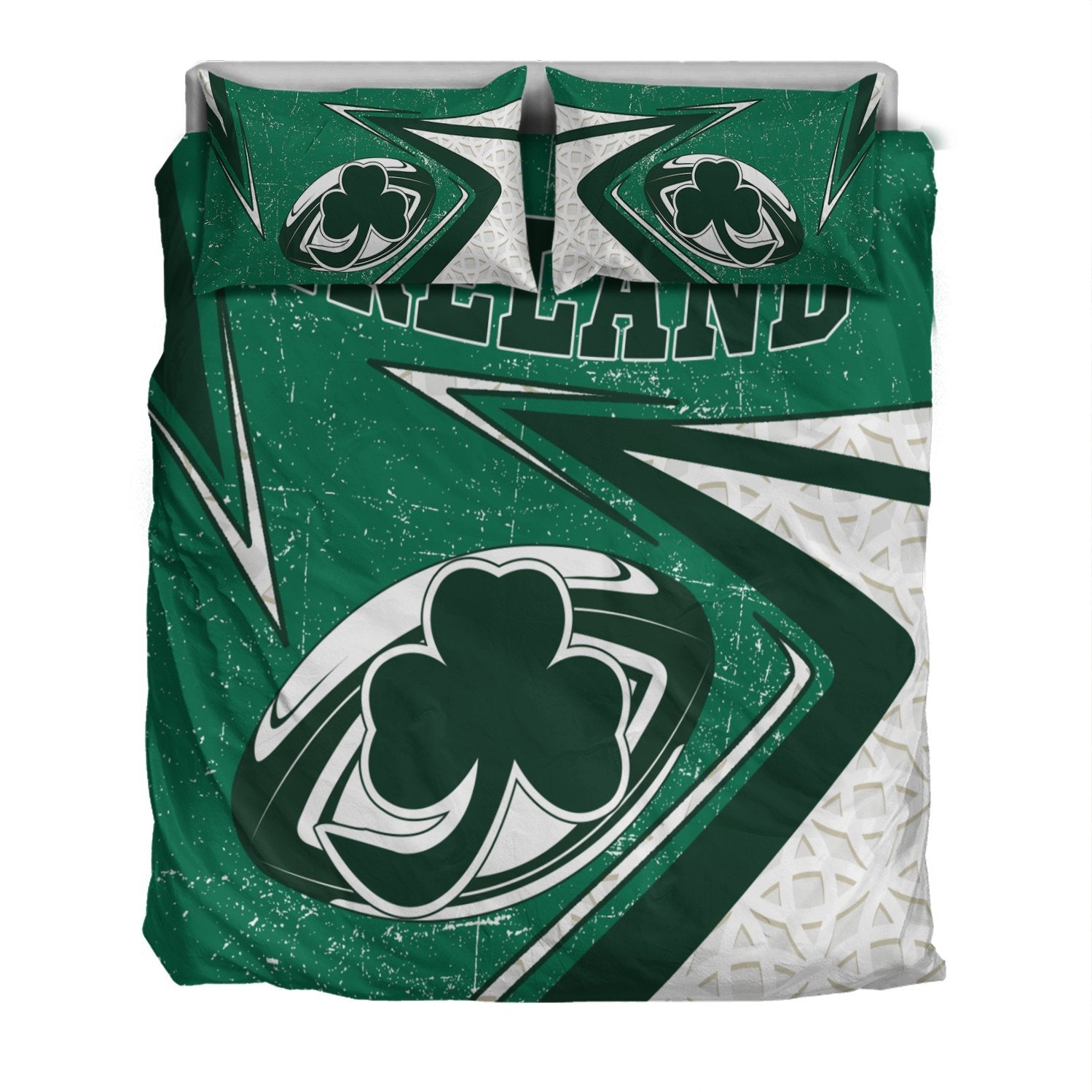 Ireland Rugby Bedding Set - Celtic Shamrock and Rugby Ball - Vibe Hoodie Shop