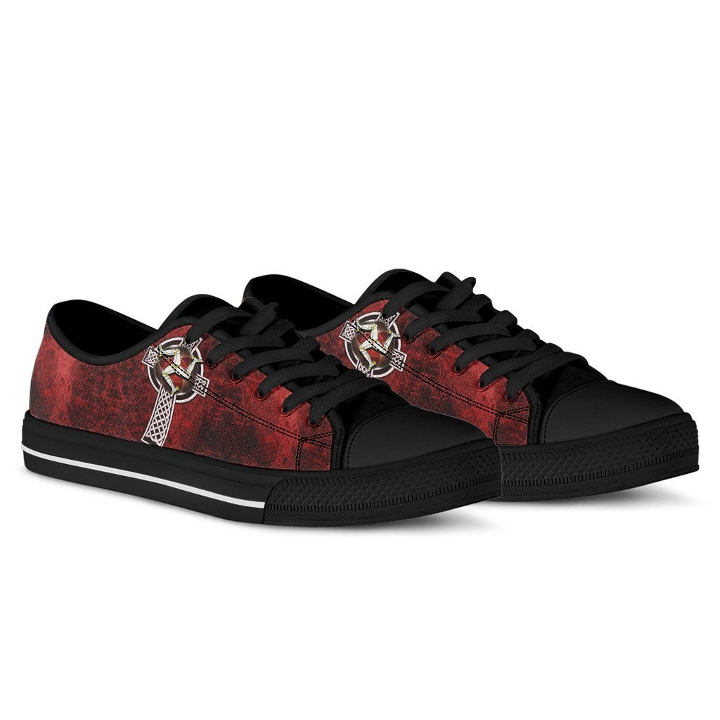 Isle Of Man Celtic Low Top Shoes - Celtic Cross and Triskele Skew Style - Vibe Hoodie Shop