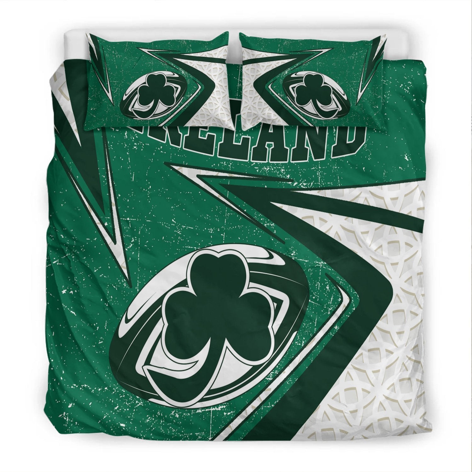 Ireland Rugby Bedding Set - Celtic Shamrock and Rugby Ball - Vibe Hoodie Shop