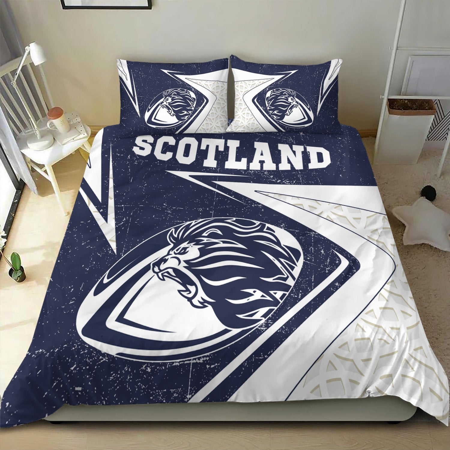 Scotland Rugby Bedding Set - Celtic Scottish Rugby Ball Lion Ver - Vibe Hoodie Shop