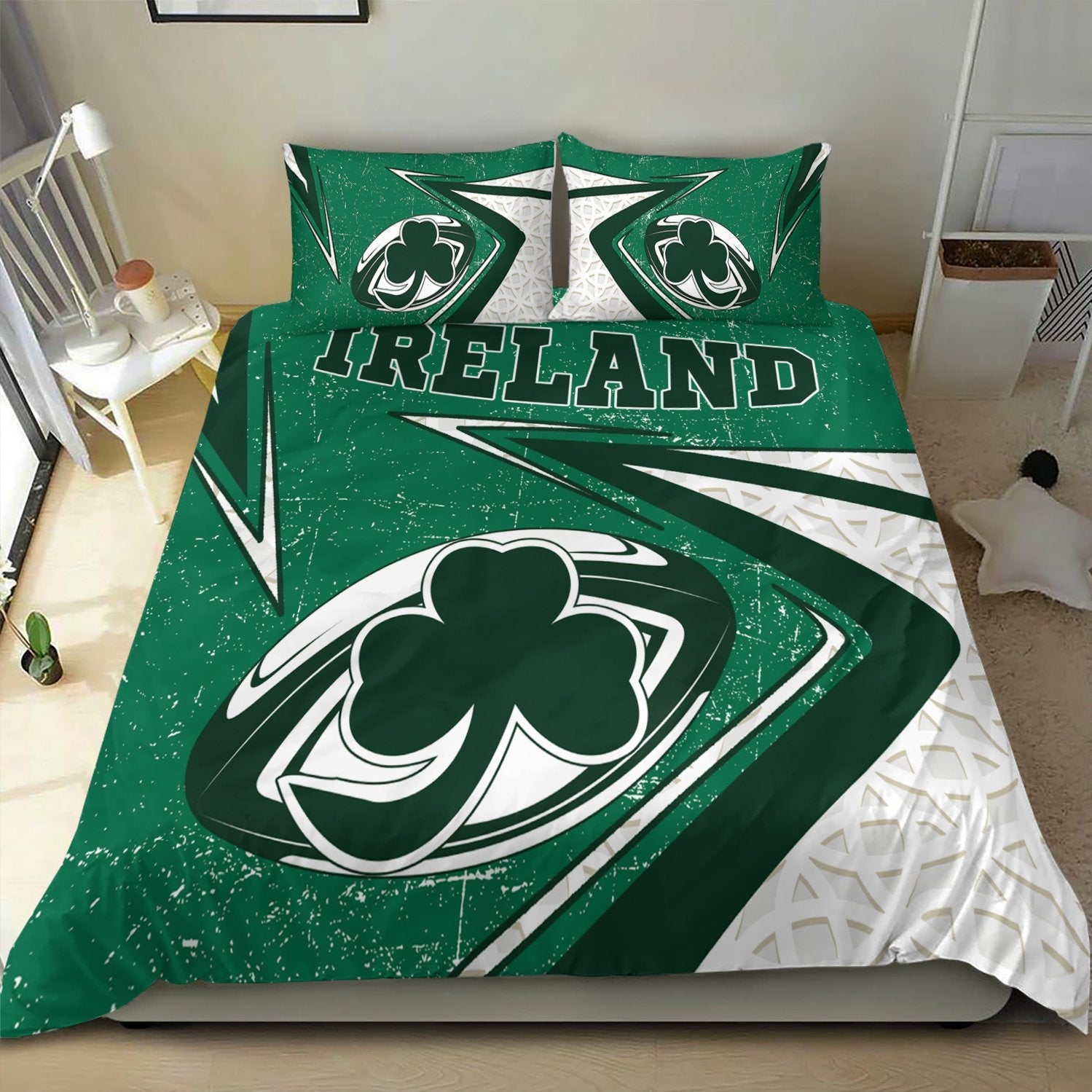 Ireland Rugby Bedding Set - Celtic Shamrock and Rugby Ball - Vibe Hoodie Shop