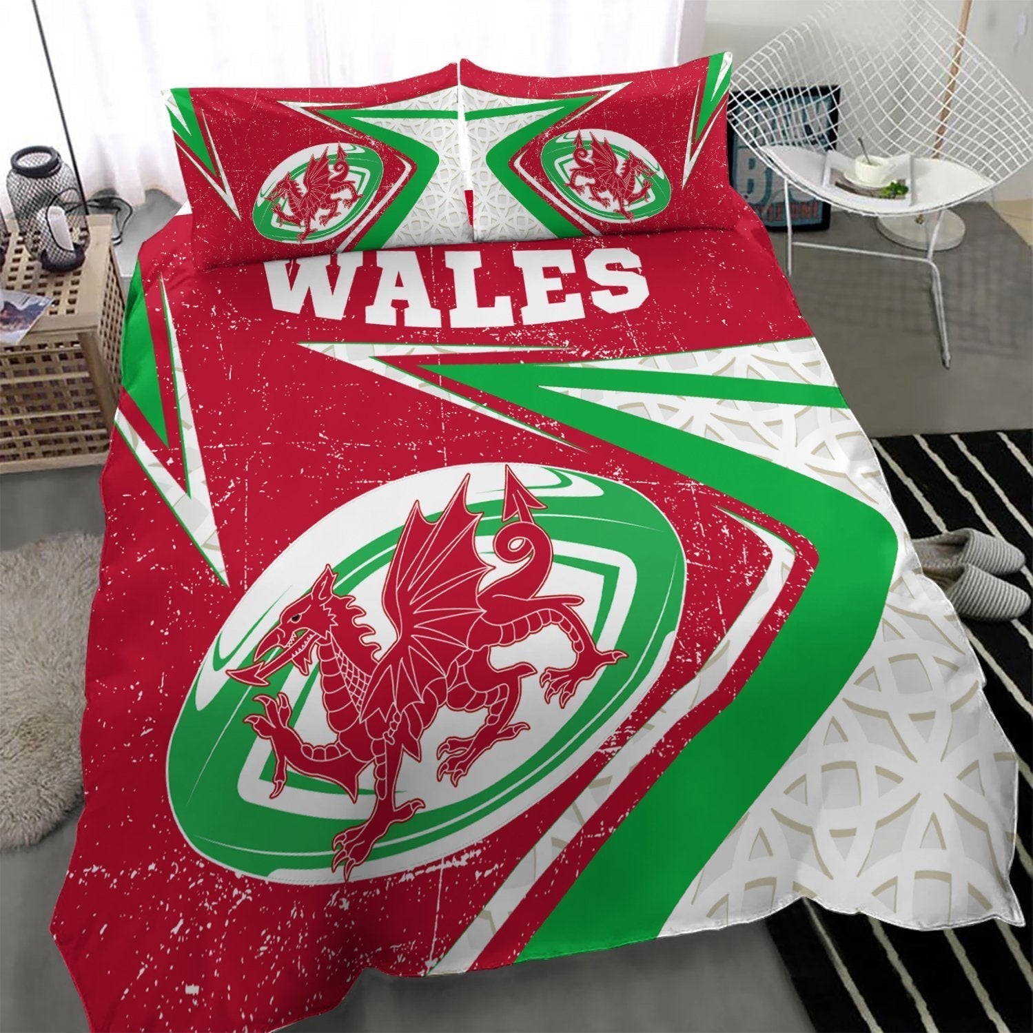 Wales Rugby Bedding Set - Celtic Welsh Rugby Ball - Vibe Hoodie Shop