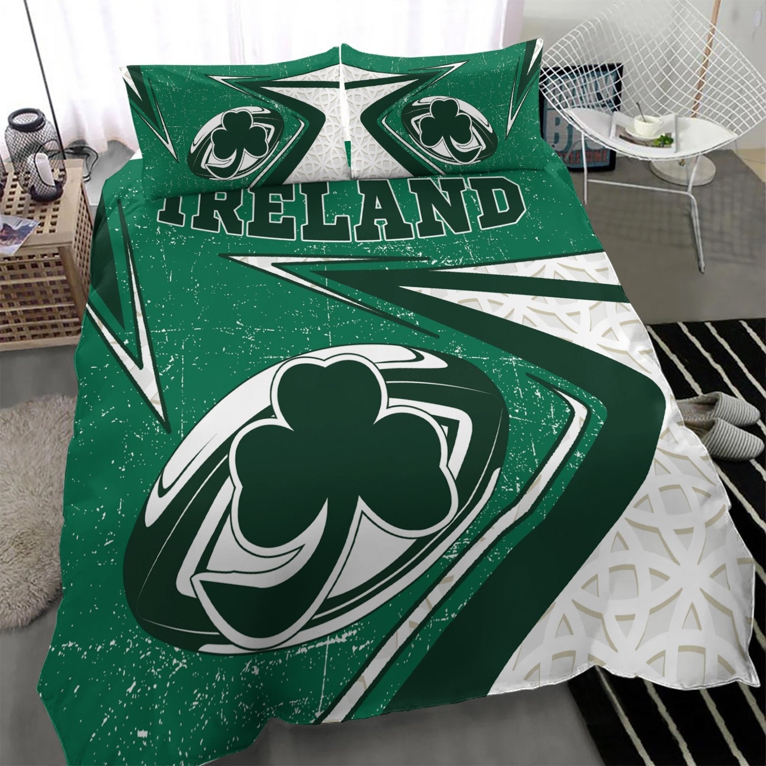 Ireland Rugby Bedding Set - Celtic Shamrock and Rugby Ball - Vibe Hoodie Shop