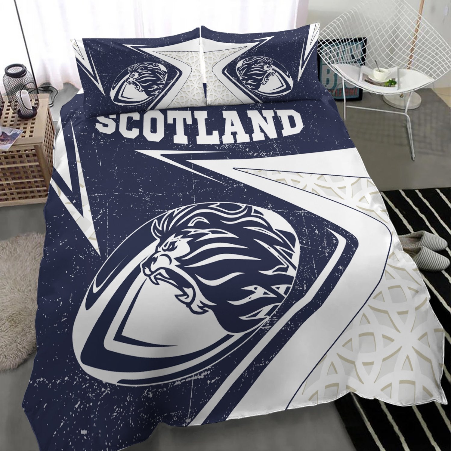 Scotland Rugby Bedding Set - Celtic Scottish Rugby Ball Lion Ver - Vibe Hoodie Shop
