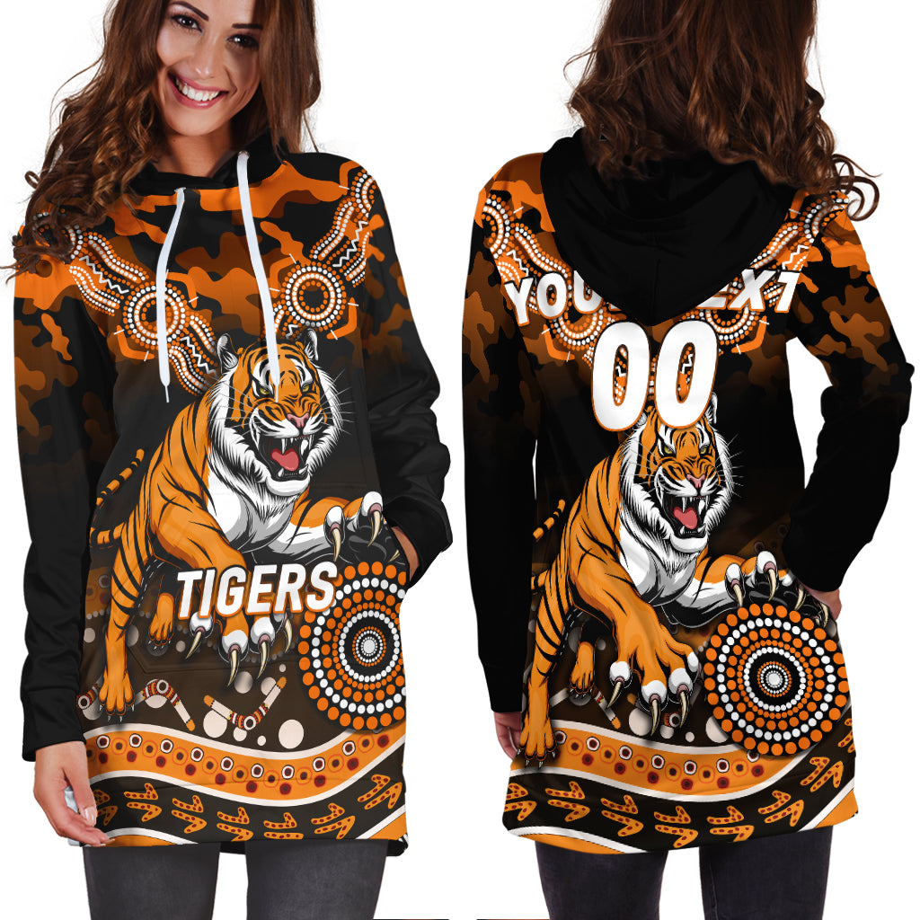 (Custom Personalised) Tigers Rugby ANZAC Day Camouflage Indigenous Art Hoodie Dress - - Vibe Hoodie Shop