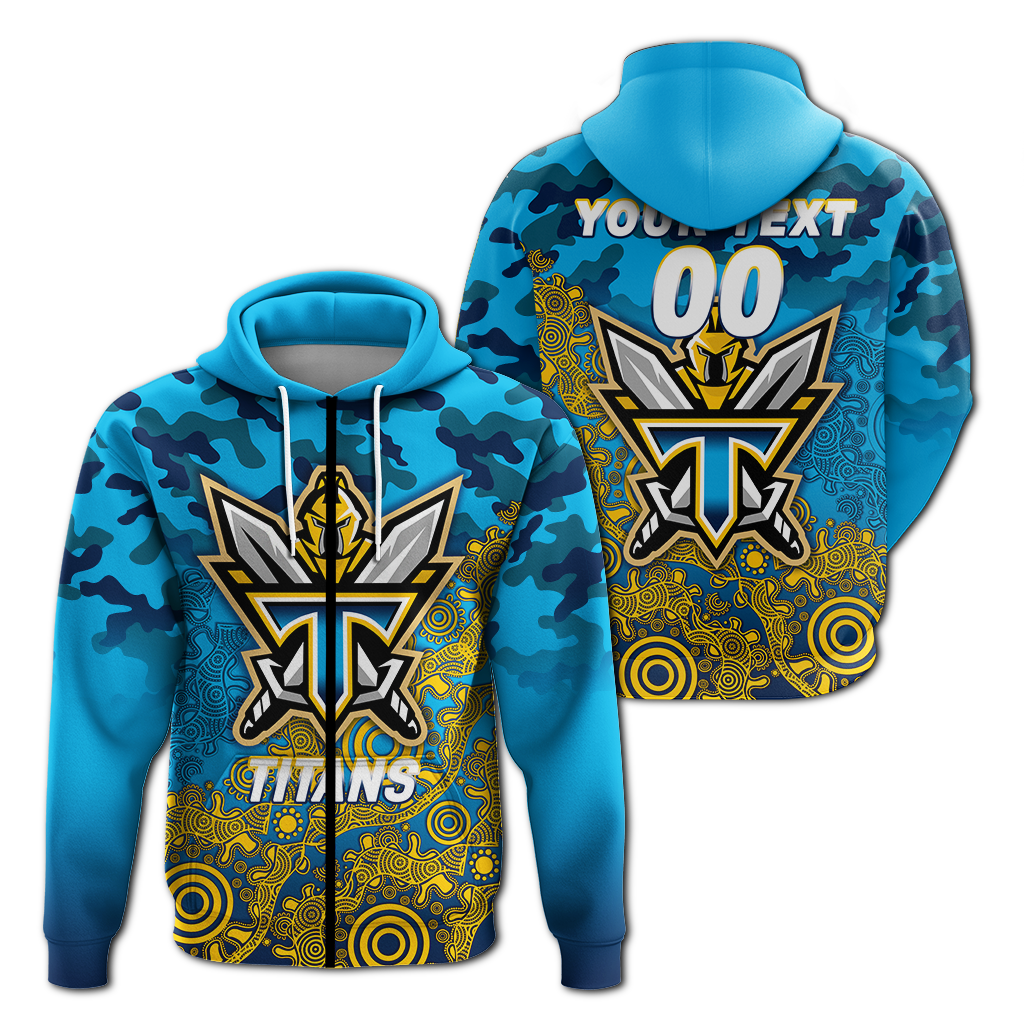 (Custom Personalised) Titans Rugby ANZAC Day Camouflage Indigenous Art Hoodie - LT12 - Vibe Hoodie Shop