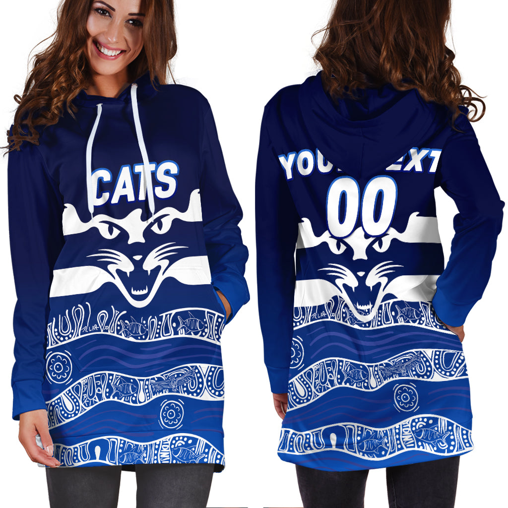 (Custom Personalised) Cats Aboriginal Art Football Geelong Hoodie Dress - - Vibe Hoodie Shop