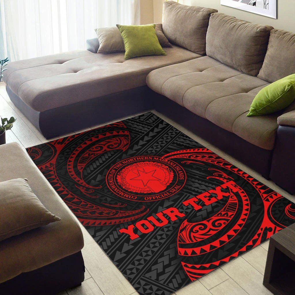 Northern Mariana Islands Polynesian Custom Personalised Area Rug - Red Tribal Wave - Vibe Hoodie Shop