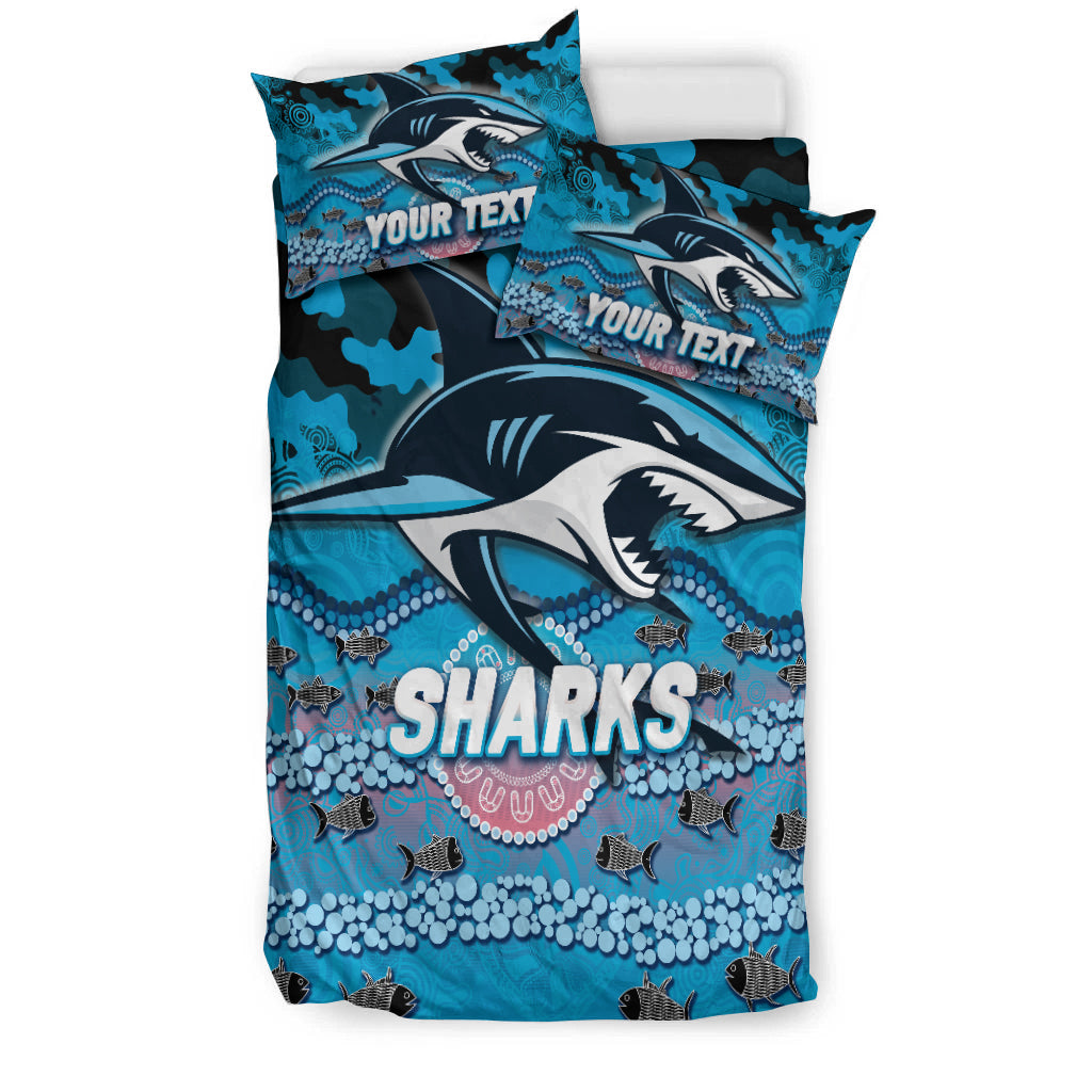 (Custom Personalised) Sharks Rugby ANZAC Day Camouflage Indigenous Art Bedding Set - - Vibe Hoodie Shop