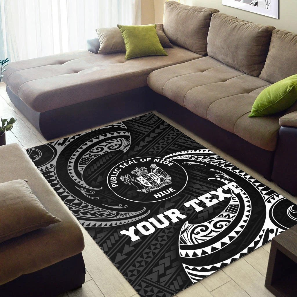 Niue Polynesian Custom Personalised Area Rug - White Tribal Wave - Vibe Hoodie Shop