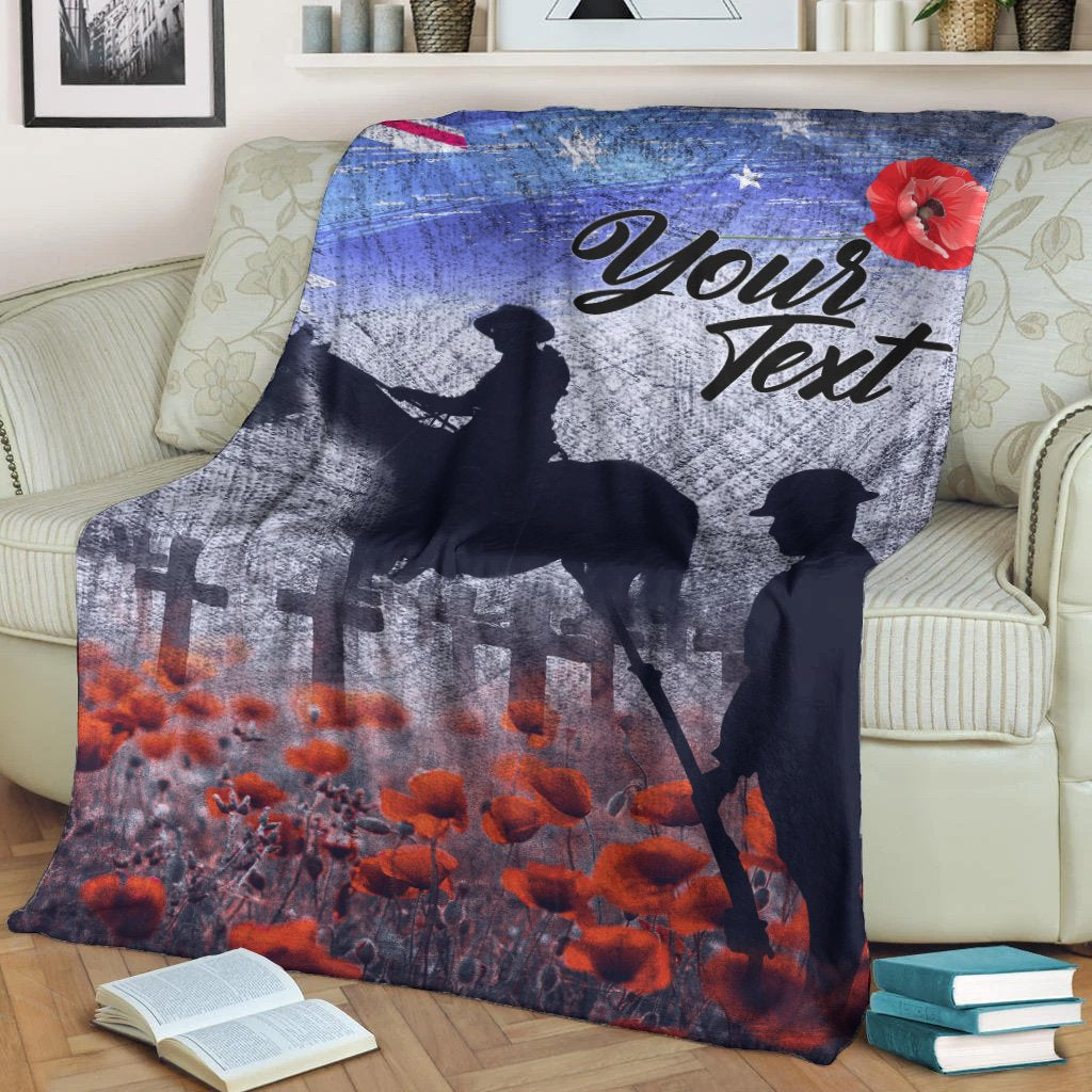 (Custom Text) ANZAC Day Blanket - Lest We Forget Vintage Poppies - Vibe Hoodie Shop